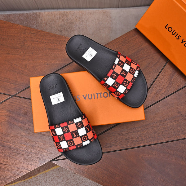 LV MULE RED MIX ORANGE DAMIER MONOGRAM CALFSKIN