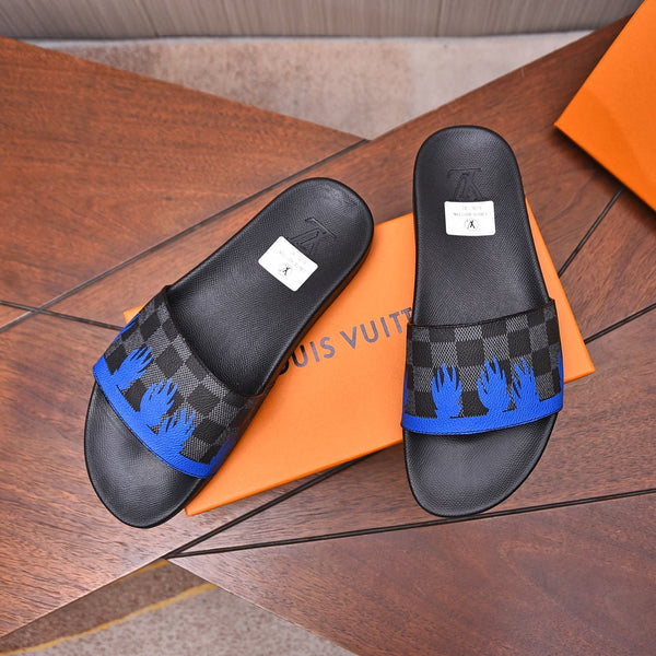 LV MULE SANDAL BLACK MIX BLUE DAMIER CALFSKIN