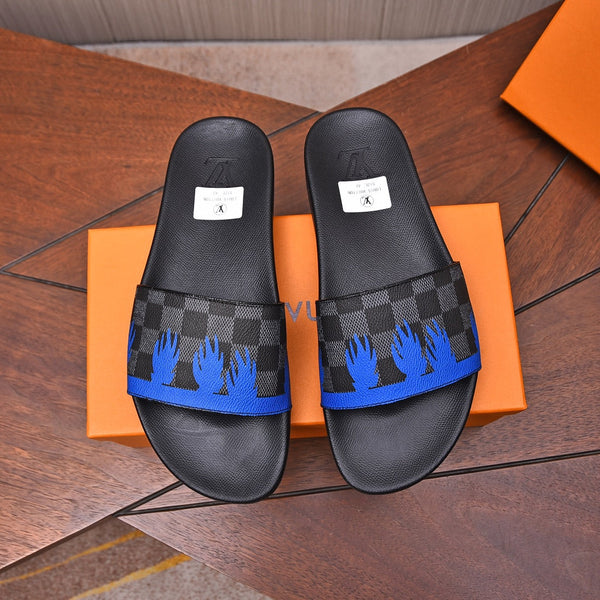 LV MULE SANDAL BLACK MIX BLUE DAMIER CALFSKIN