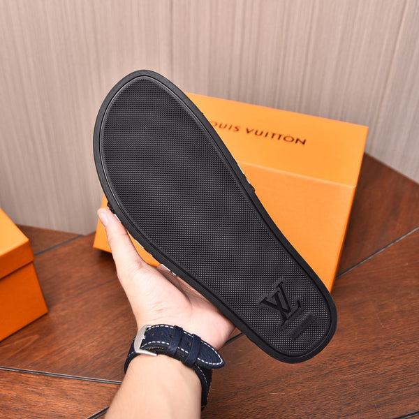 LV SLIPPERS IN BLACK MIX WHITE DAMIER CALFSKIN WITH WHITE LOGO
