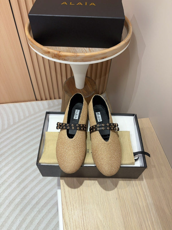 alaia ballet flat beige paper straw