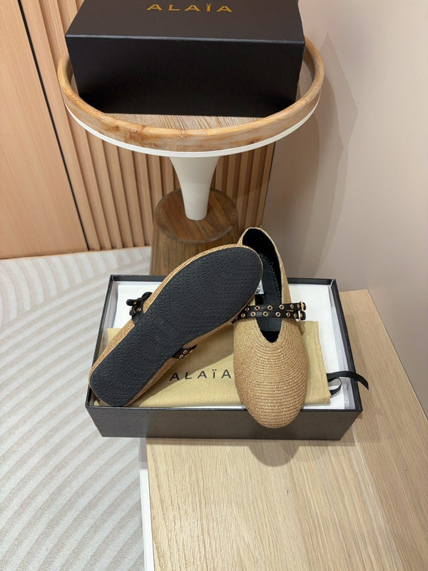 alaia ballet flat beige paper straw