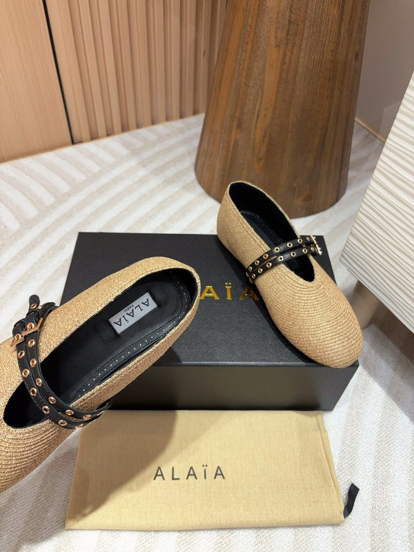 alaia ballet flat beige paper straw