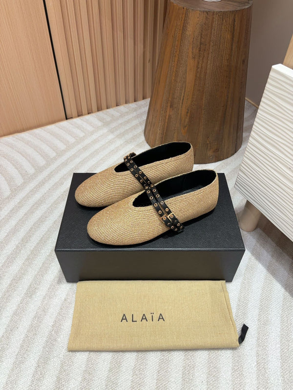 alaia ballet flat beige paper straw