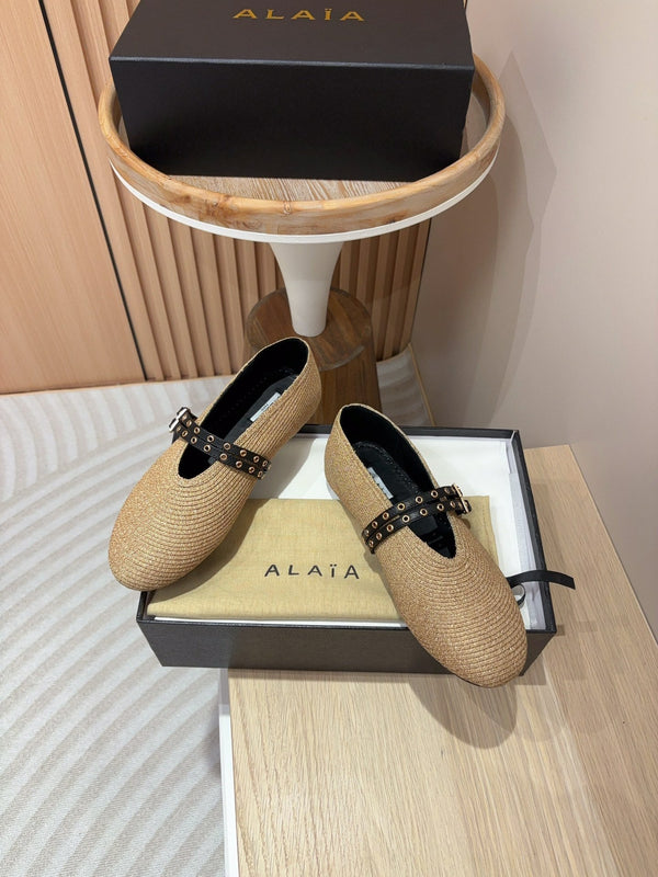 alaia ballet flat beige paper straw