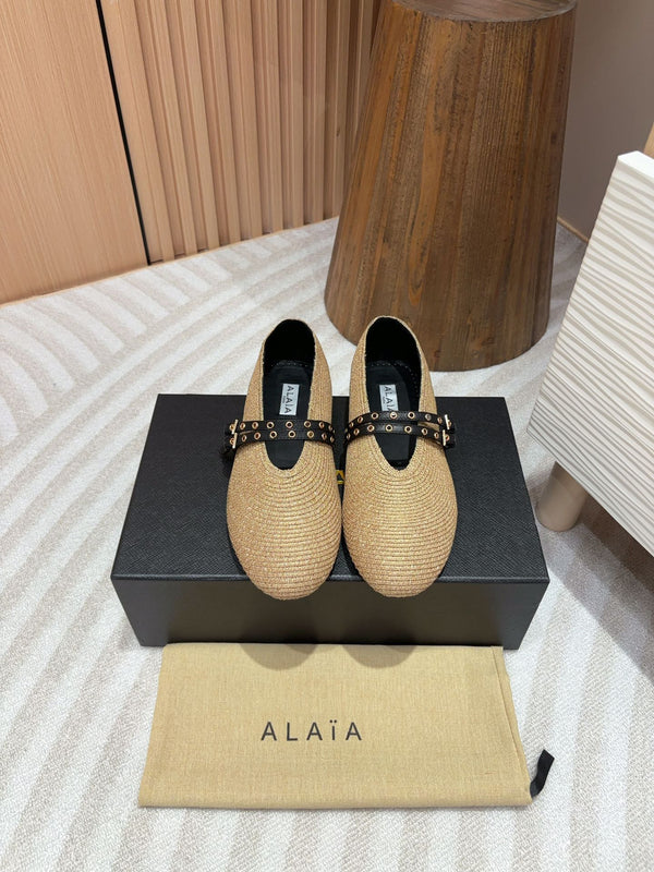 alaia ballet flat beige paper straw