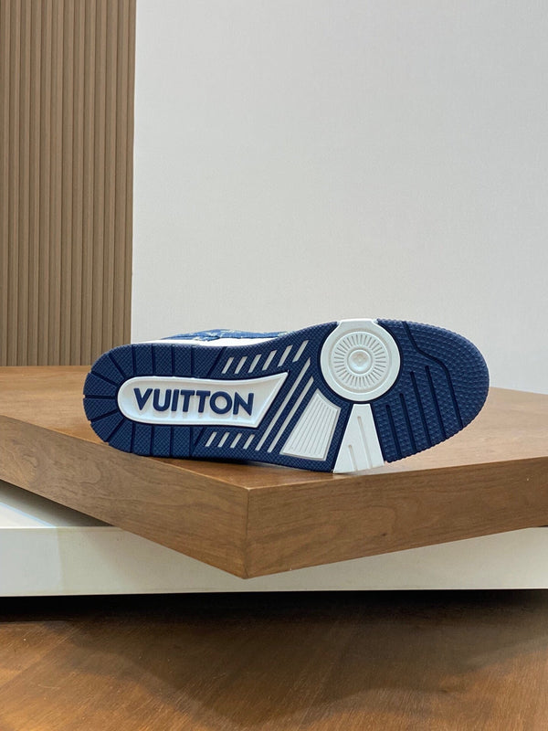 AIR TRAINER IN COBALT BLUE MIX WHITE CALFSKIN