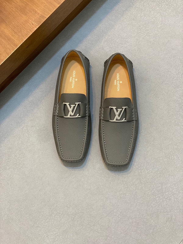 LV LOAFER IN SARDINE GREY WRINKLE CALFSKIN WITH SILVER LOGO