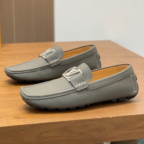 LV LOAFER IN SARDINE GREY WRINKLE CALFSKIN WITH SILVER LOGO