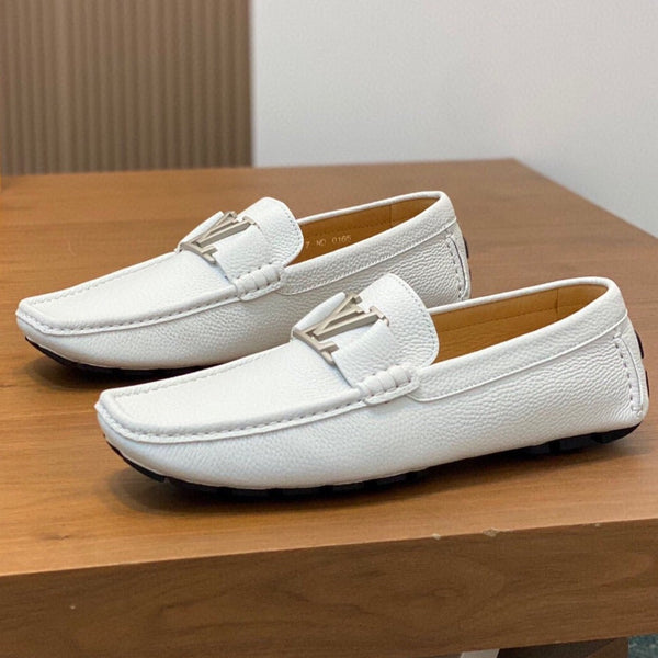 LV LOAFER IN WHITE WRINKLE CALFSKIN WITH SILVER LOGO