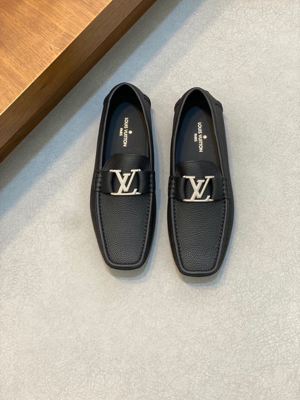 LV LOAFER IN BLACK WRINKLE CALFSKIN WITH SILVER LOGO
