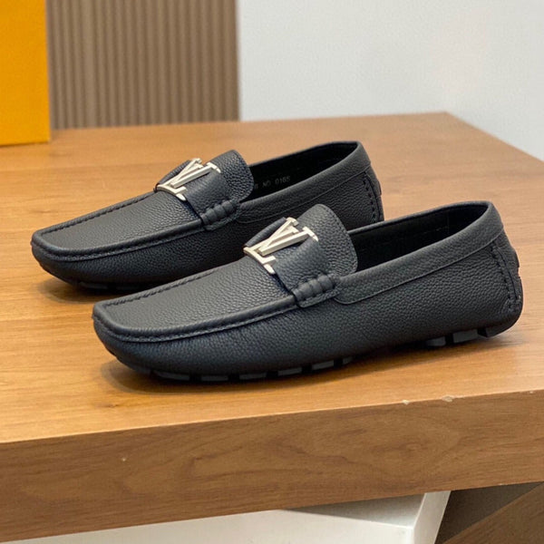 LV LOAFER IN BLACK WRINKLE CALFSKIN WITH SILVER LOGO