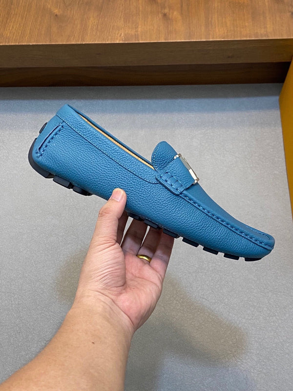 LV LOAFER IN ELECTRIC BLUE WRINKLE CALFSKIN WITH SILVER LOGO