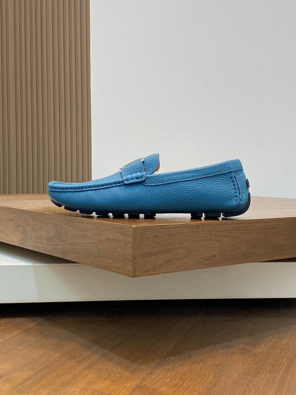 LV LOAFER IN ELECTRIC BLUE WRINKLE CALFSKIN WITH SILVER LOGO
