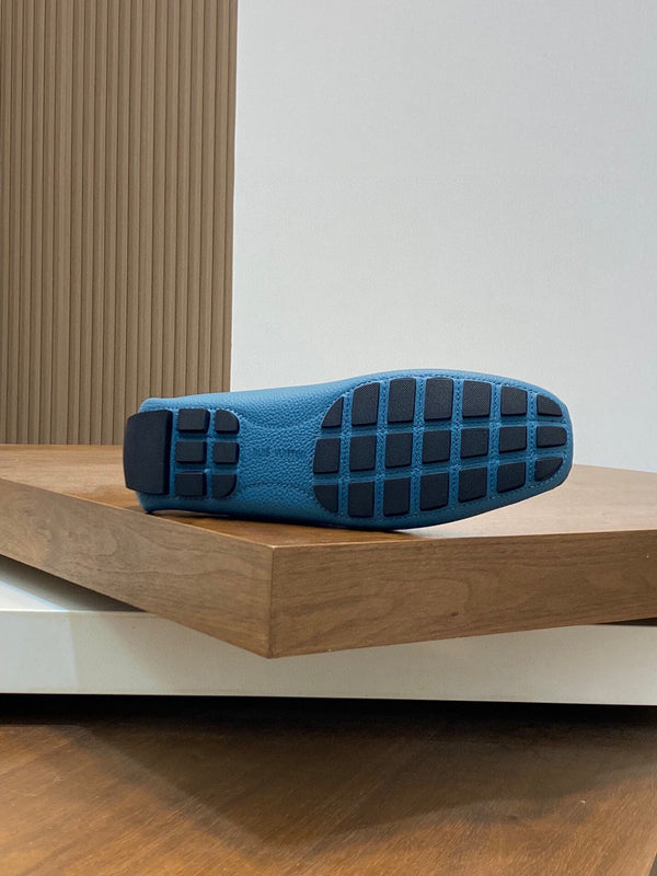 LV LOAFER IN ELECTRIC BLUE WRINKLE CALFSKIN WITH SILVER LOGO