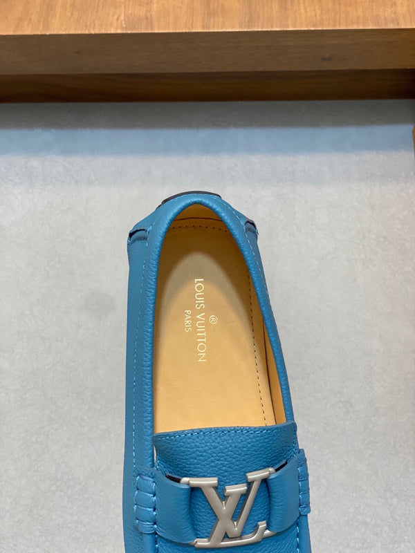 LV LOAFER IN ELECTRIC BLUE WRINKLE CALFSKIN WITH SILVER LOGO
