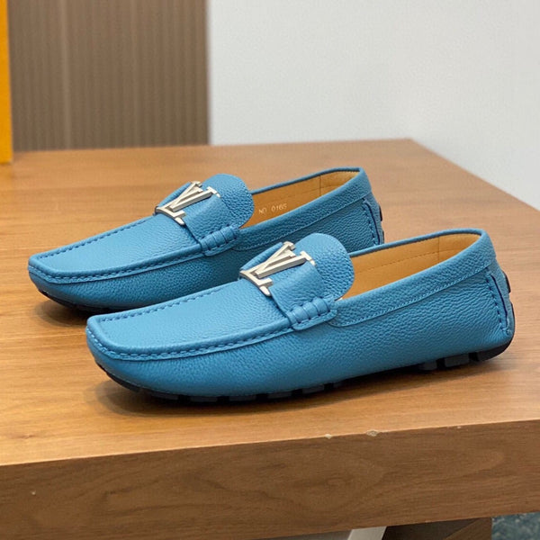 LV LOAFER IN ELECTRIC BLUE WRINKLE CALFSKIN WITH SILVER LOGO