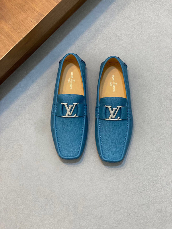 LV LOAFER IN ELECTRIC BLUE WRINKLE CALFSKIN WITH SILVER LOGO