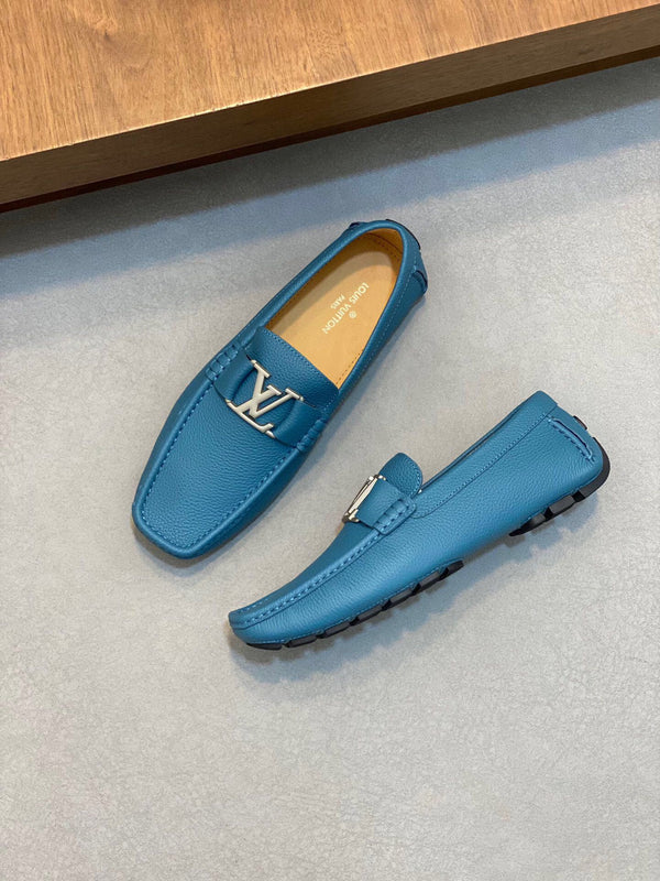 LV LOAFER IN ELECTRIC BLUE WRINKLE CALFSKIN WITH SILVER LOGO