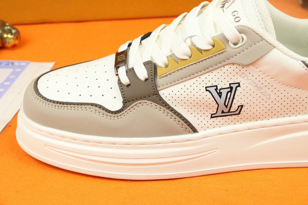 LV TRAINER SNEAKER IN WHITE MIX GREY MESH CALFSKIN