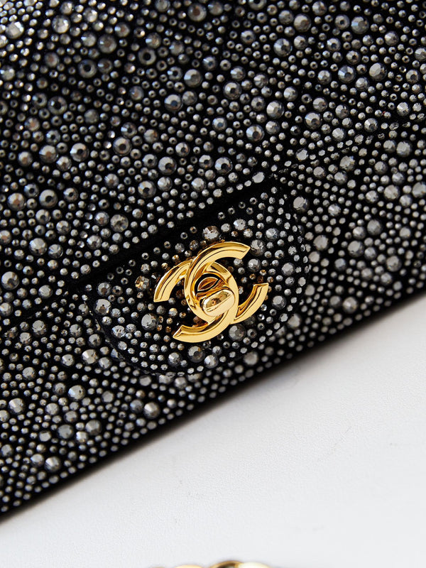 24b mini flap bag  20cm black lambskin silver diamond