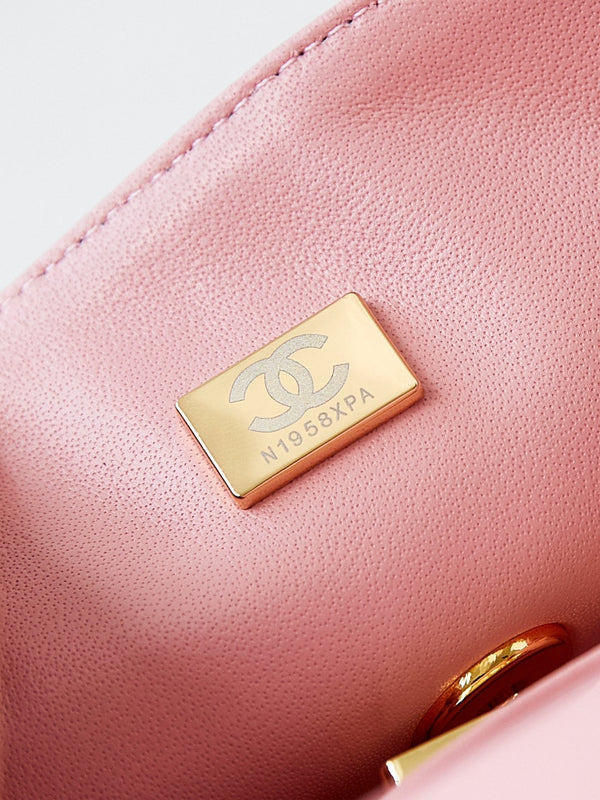 24b mini flap bag  20cm pink lambskin silver purple diamond