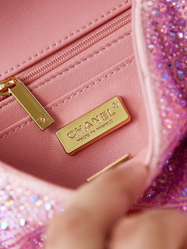 24b mini flap bag  20cm pink lambskin silver purple diamond