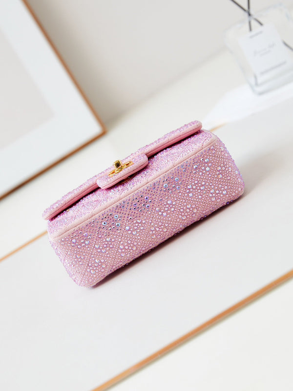 24b mini flap bag  20cm pink lambskin silver purple diamond