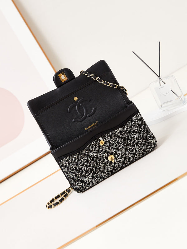 24b medium flap bag 25cm black lambskin silver diamond