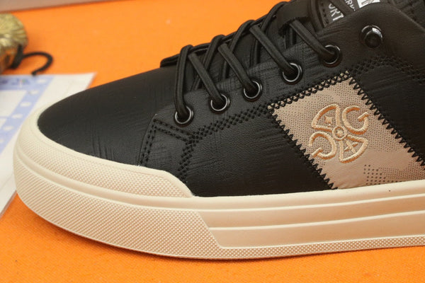 SCARPA DA STIVALETTO PRA IN PELLE DI VITELLO NERA E TESSUTO RICAMATO COLOR TAN