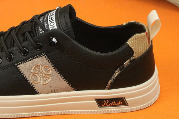 SCARPA DA STIVALETTO PRA IN PELLE DI VITELLO NERA E TESSUTO RICAMATO COLOR TAN