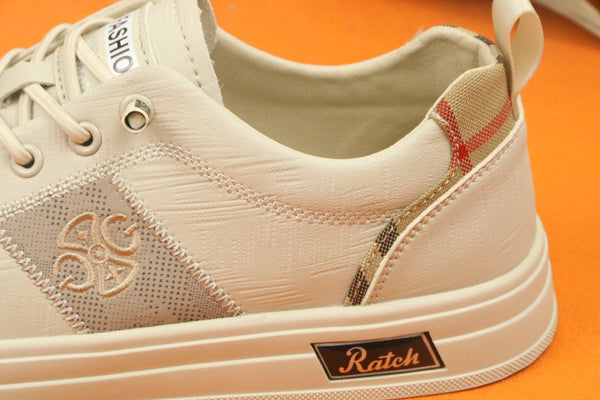 SCARPA DA STIVALETTO PRA IN PELLE DI VITELLO BEIGE CREMA E TESSUTO RICAMATO TAN