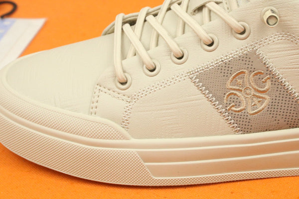 SCARPA DA STIVALETTO PRA IN PELLE DI VITELLO BEIGE CREMA E TESSUTO RICAMATO TAN