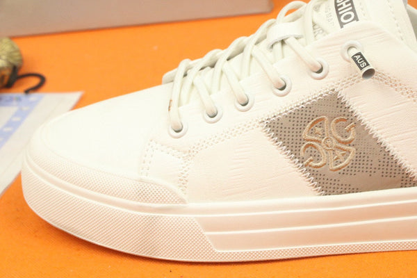 SCARPA DA STIVALETTO PRA IN VITELLO BIANCO E TESSUTO RICAMATO COLOR TAN