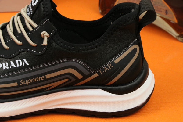 PRA SNEAKER IN BLACK MIX GOLD CALFSKIN AND BREATHABLE MESH