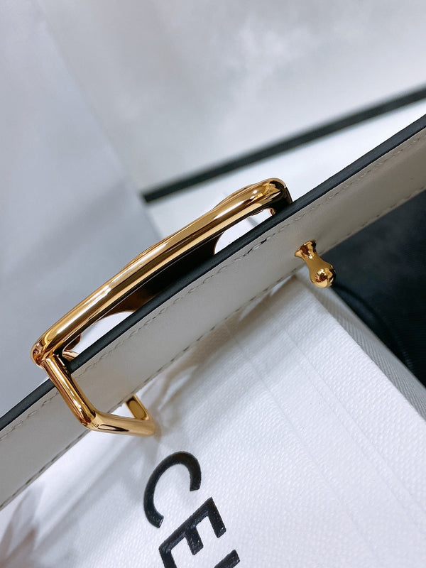 CL MEDIUM 25 MM TRIOMPHE BELT IN TAURILLON AND BLACK CALFSKIN GOLD HARDWARE