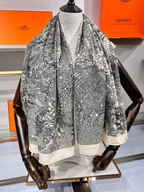 Scarf 135 CM Black White Cashmere And Silk