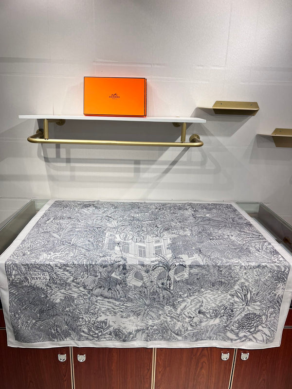 Faubourg Tropical Scarf 135 CM Grey White Cashmere And Silk