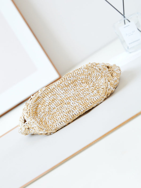 cc coco beach bag 32cm beige raffia white leather