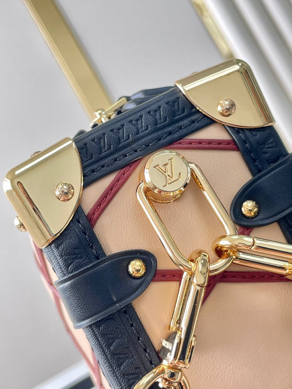 BAULE LATERALE 21 IN PELLE DI AGNELLO BEIGE ROSSA CON MOTIVO INCROCIATO E FERRAMENTA ORO