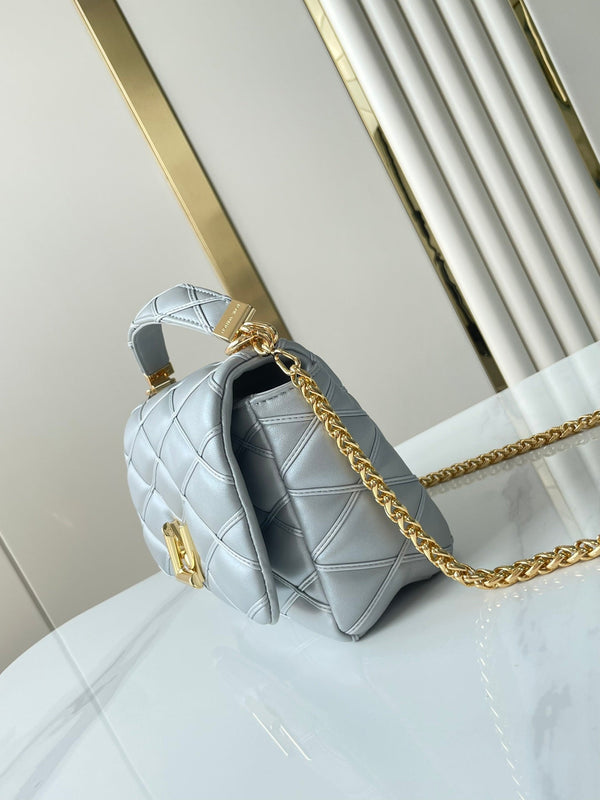 GO-14 MM 23 IN ECRUME GRIGIO PELLE DI AGNELLO TRAPUNTATA FERRAMENTA ORO