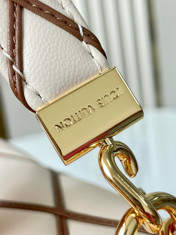 GO-14 MM 23 IN PELLE DI AGNELLO TRAPUNTATA MARRONE BIANCO CON FERRAMENTA ORO