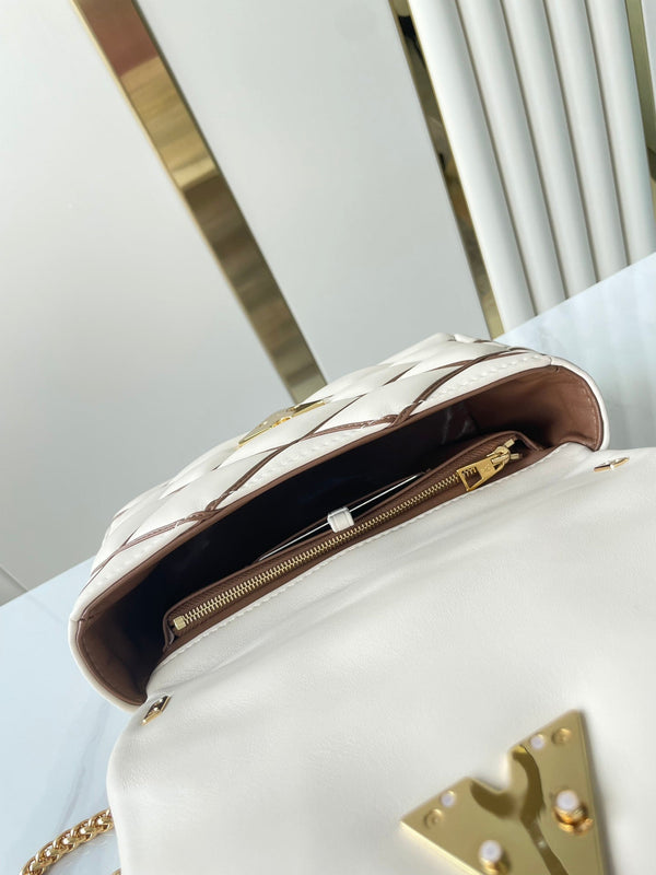 GO-14 MM 23 IN PELLE DI AGNELLO TRAPUNTATA MARRONE BIANCO CON FERRAMENTA ORO