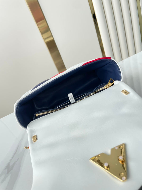 GO-14 MM 23 IN BIANCO ROSSO MIX BLU NAVY PELLE DI AGNELLO TRAPUNTATA FERRAMENTA ORO