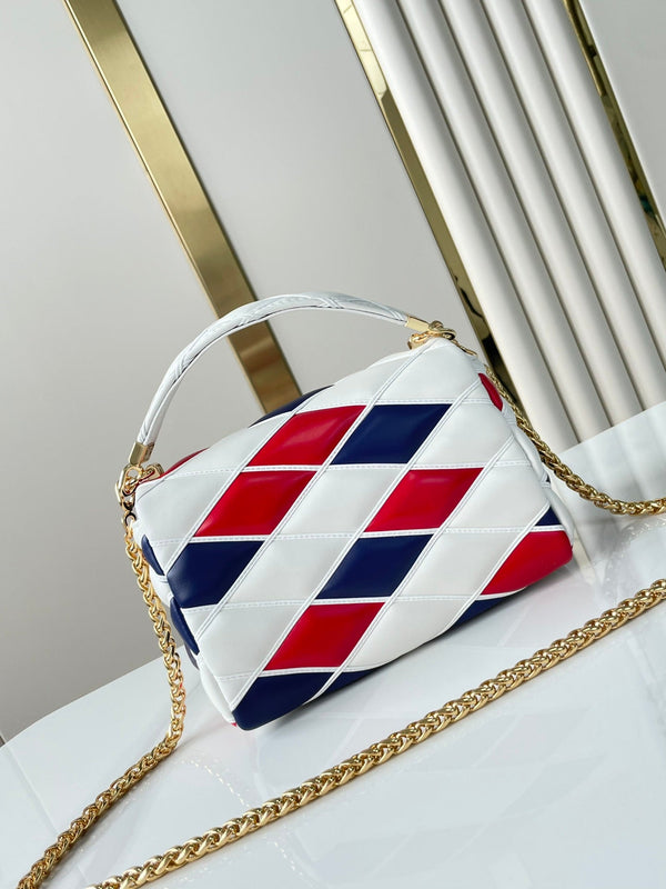 GO-14 MM 23 IN BIANCO ROSSO MIX BLU NAVY PELLE DI AGNELLO TRAPUNTATA FERRAMENTA ORO