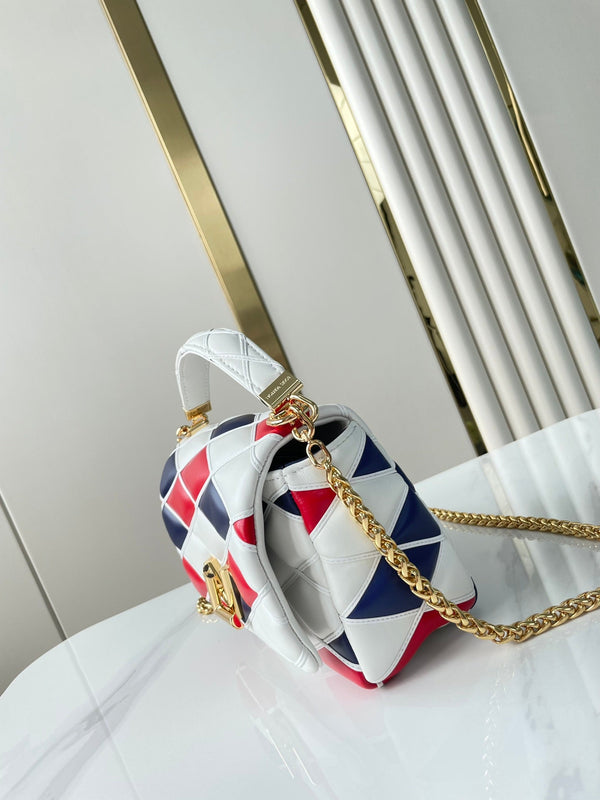 GO-14 MM 23 IN BIANCO ROSSO MIX BLU NAVY PELLE DI AGNELLO TRAPUNTATA FERRAMENTA ORO