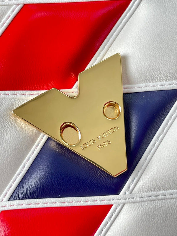 GO-14 MM 23 IN BIANCO ROSSO MIX BLU NAVY PELLE DI AGNELLO TRAPUNTATA FERRAMENTA ORO