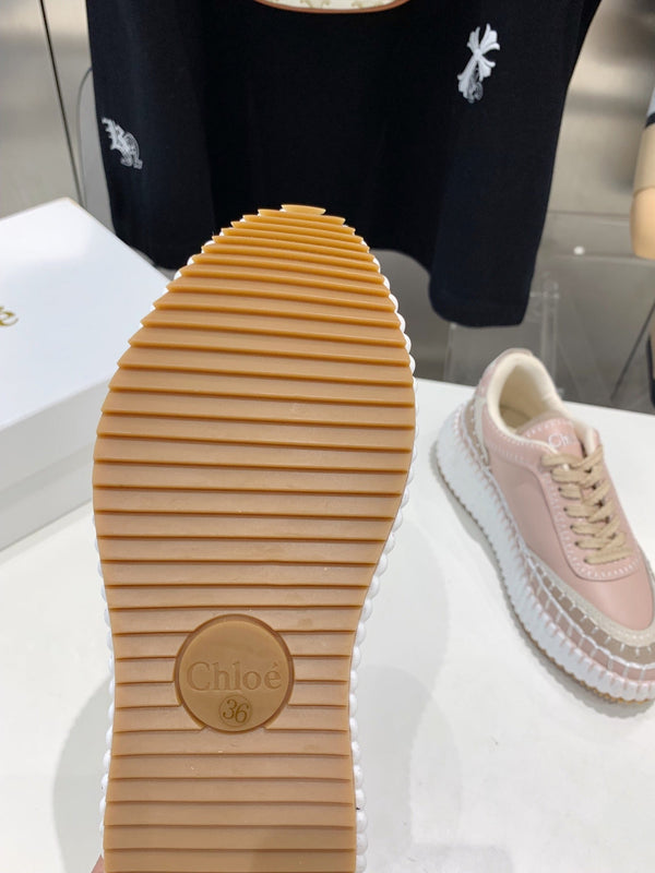 CHLOÉ NAMA SNEAKER 5 CM IN LIGHT PINK CALFSKIN