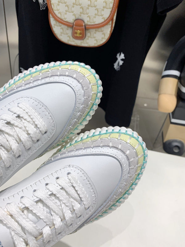 CHLOÉ NAMA SNEAKER 5 CM IN WHITE MIX GREEN CALFSKIN
