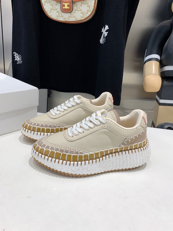 CHLOÉ NAMA SNEAKER 5 CM IN BISQUE BEIGE CALFSKIN